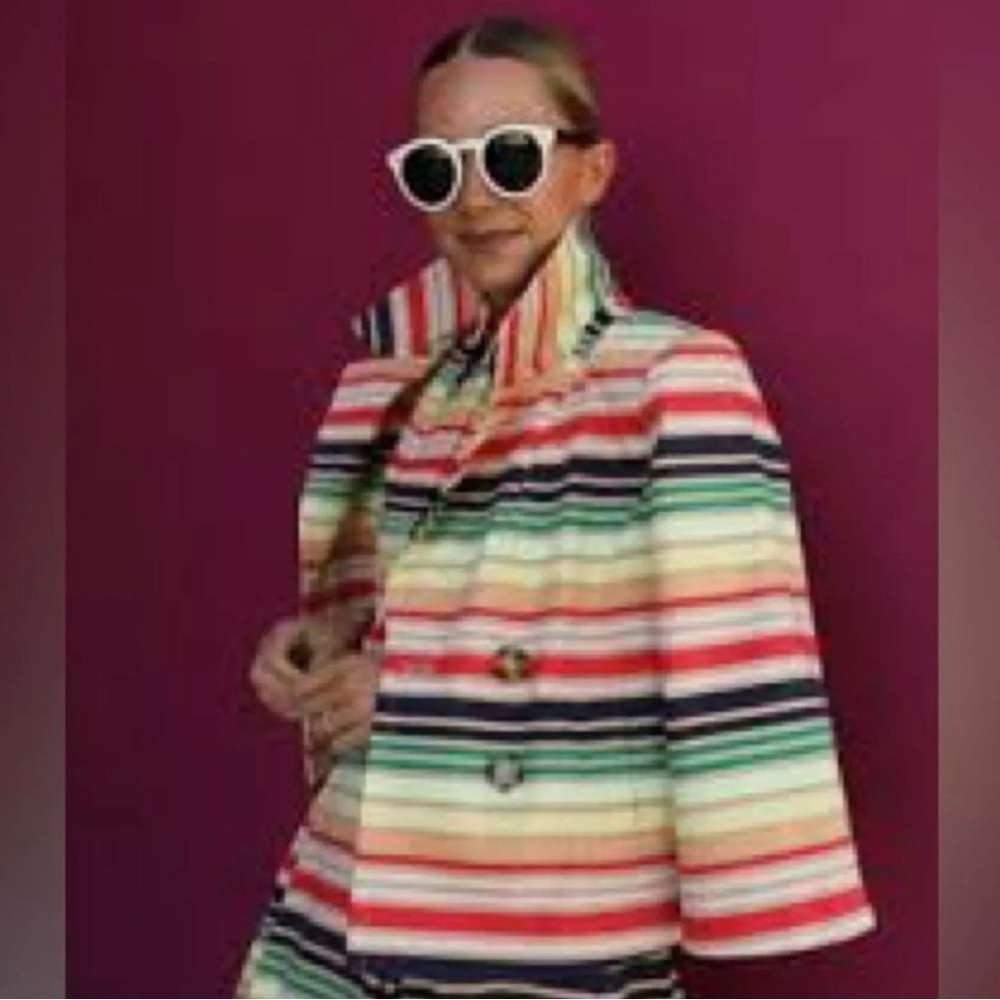 Halogen Atlantic Pacific multicolor striped cropped trenchcoat women size Lrg